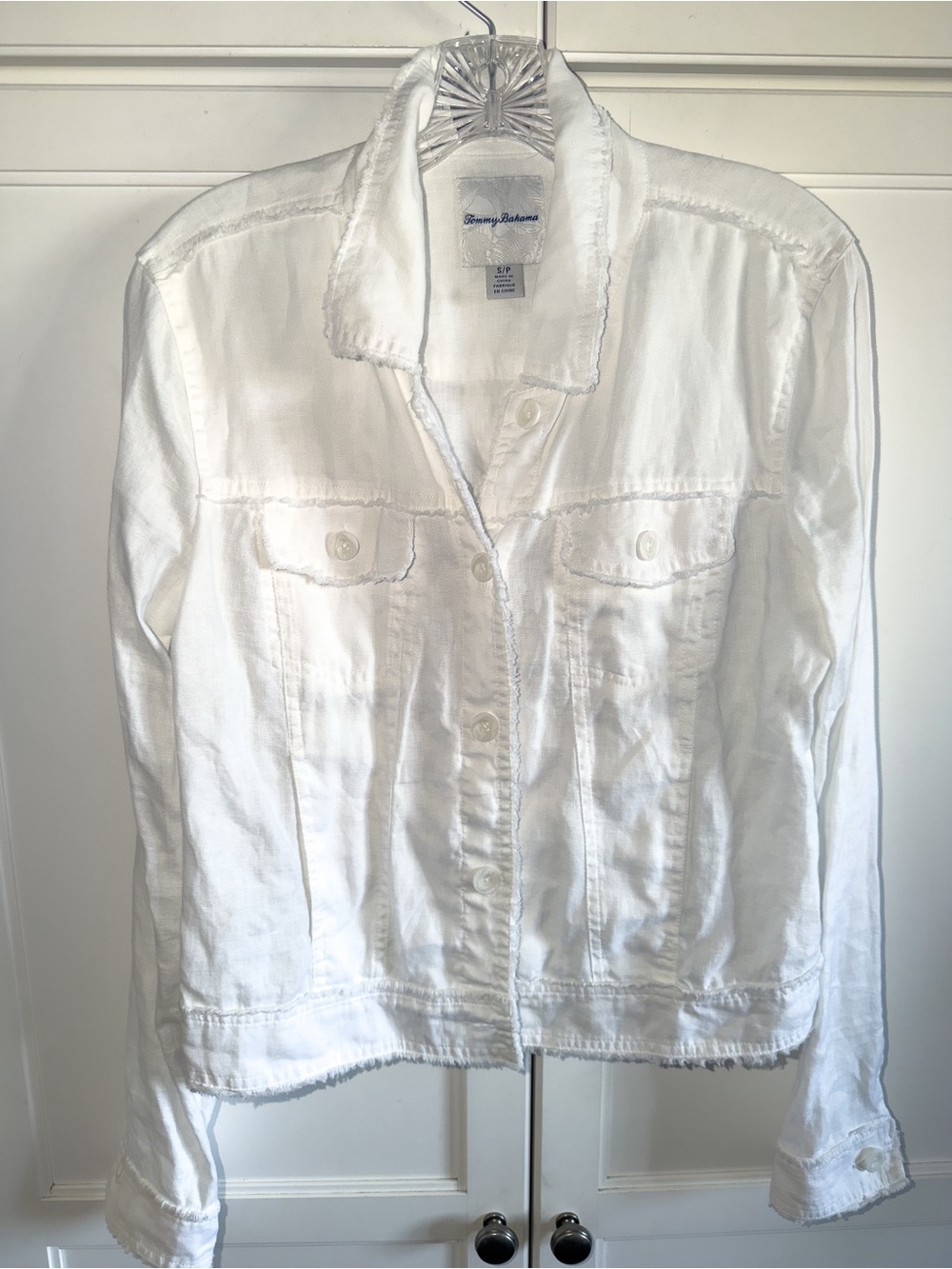 Tommy Bahama White Linen Jacket Two Palms Raw-Edge Small Classic Button-Front - Picture 2 of 13